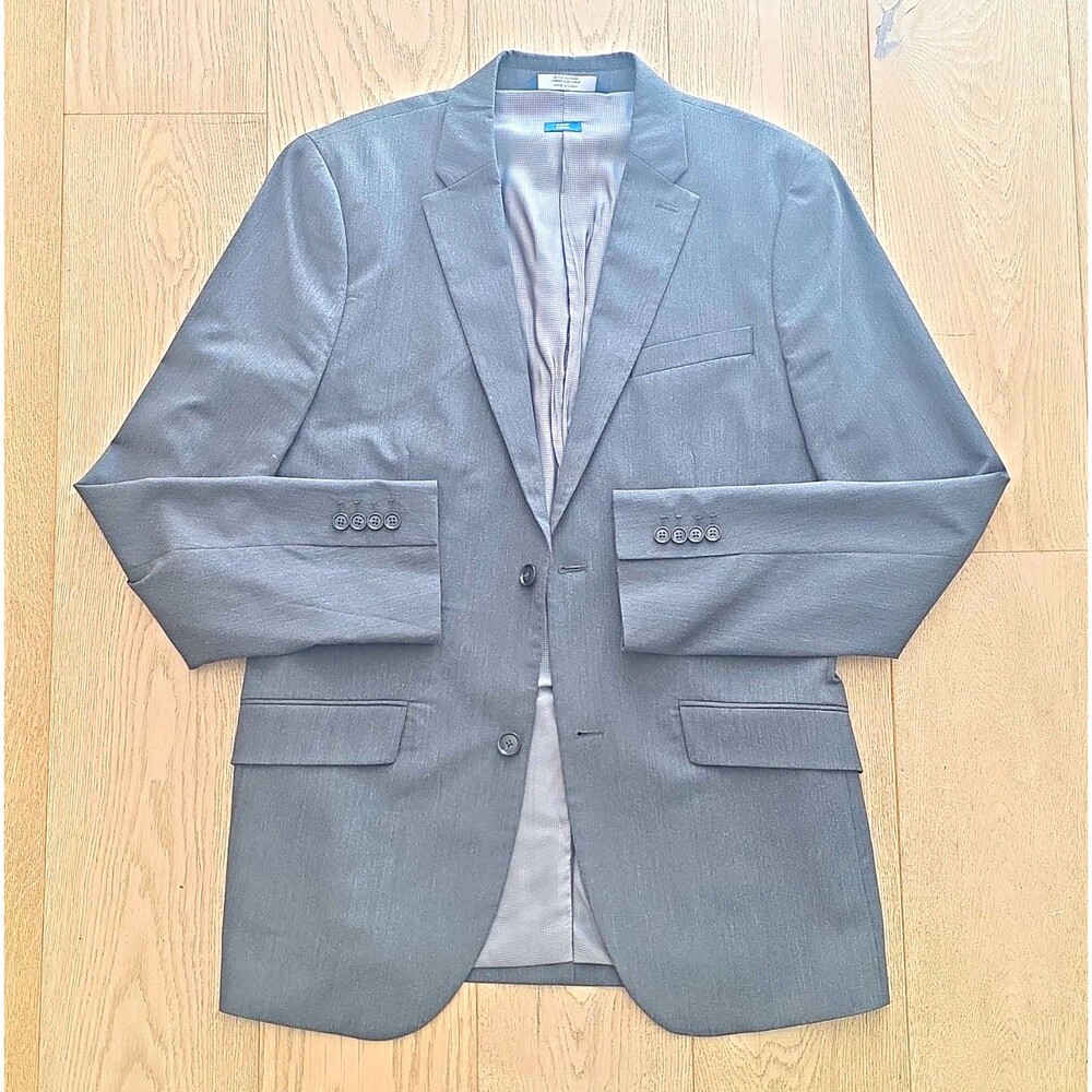Perry Ellis 40L Mens Gray Solid Suit Jacket Blazer 2-Button Notch Lapel